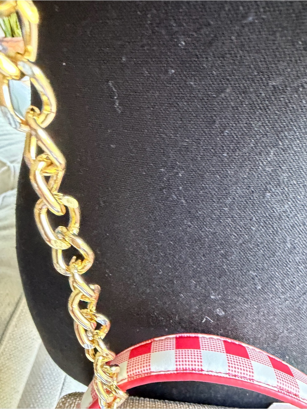Betsey Johnson Red and White Gingham Crossbody with Strawberry Charm - Picture 2 of 5